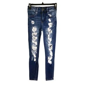 Rue21 Size 0 High Rise Dark Blue Distressed Ankle Jeggings